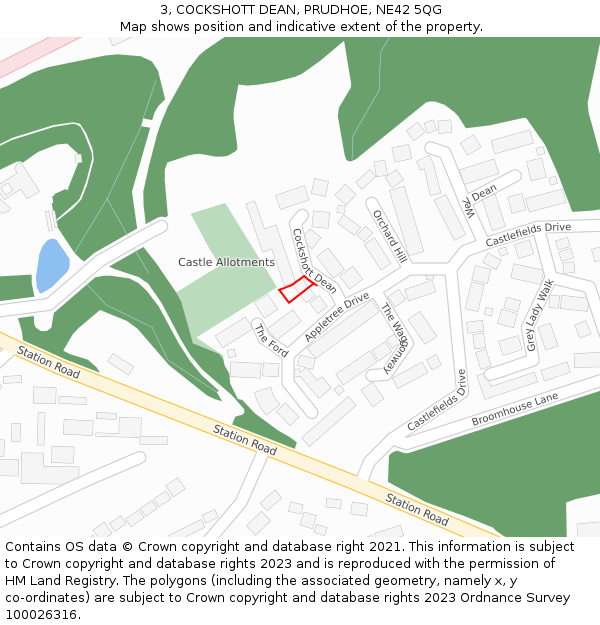 3, COCKSHOTT DEAN, PRUDHOE, NE42 5QG: Location map and indicative extent of plot