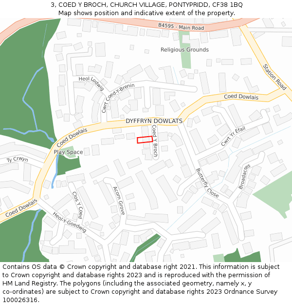 3, COED Y BROCH, CHURCH VILLAGE, PONTYPRIDD, CF38 1BQ: Location map and indicative extent of plot