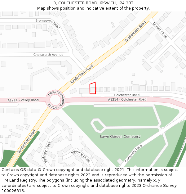 3, COLCHESTER ROAD, IPSWICH, IP4 3BT: Location map and indicative extent of plot