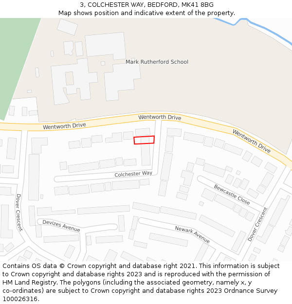 3, COLCHESTER WAY, BEDFORD, MK41 8BG: Location map and indicative extent of plot