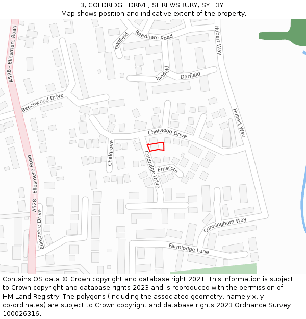 3, COLDRIDGE DRIVE, SHREWSBURY, SY1 3YT: Location map and indicative extent of plot