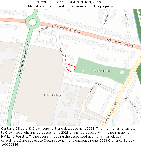 3, COLLEGE DRIVE, THAMES DITTON, KT7 0LB: Location map and indicative extent of plot