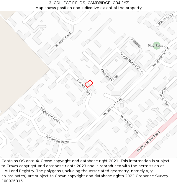 3, COLLEGE FIELDS, CAMBRIDGE, CB4 1YZ: Location map and indicative extent of plot