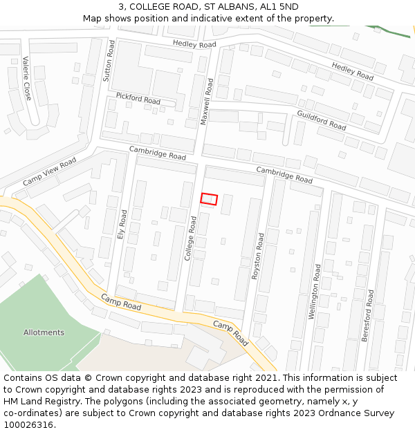 3, COLLEGE ROAD, ST ALBANS, AL1 5ND: Location map and indicative extent of plot