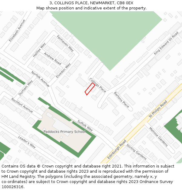 3, COLLINGS PLACE, NEWMARKET, CB8 0EX: Location map and indicative extent of plot