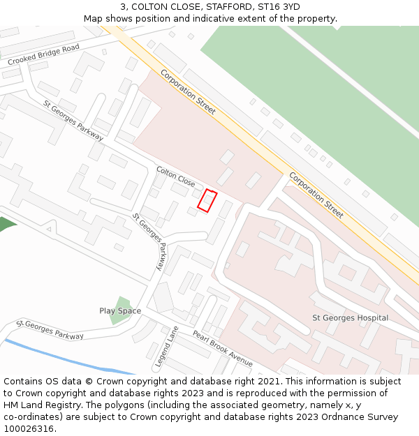 3, COLTON CLOSE, STAFFORD, ST16 3YD: Location map and indicative extent of plot
