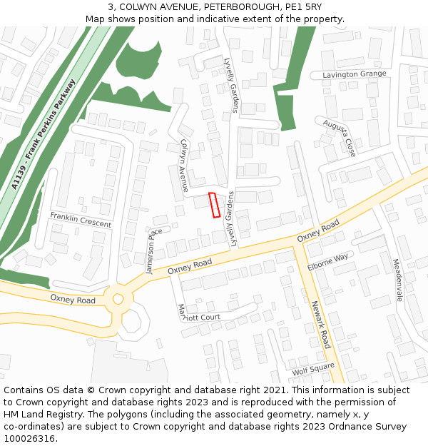 3, COLWYN AVENUE, PETERBOROUGH, PE1 5RY: Location map and indicative extent of plot