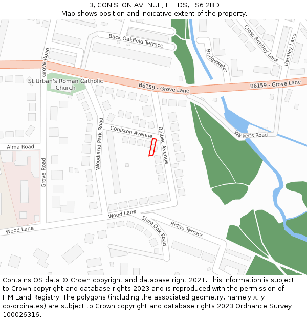 3, CONISTON AVENUE, LEEDS, LS6 2BD: Location map and indicative extent of plot