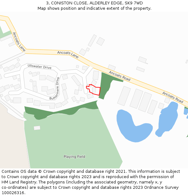 3, CONISTON CLOSE, ALDERLEY EDGE, SK9 7WD: Location map and indicative extent of plot