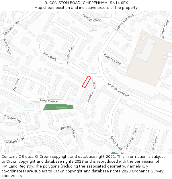 3, CONISTON ROAD, CHIPPENHAM, SN14 0PX: Location map and indicative extent of plot