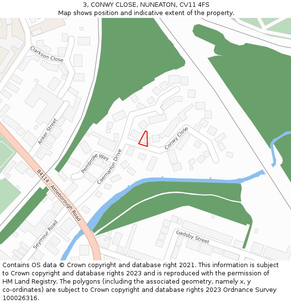 3, CONWY CLOSE, NUNEATON, CV11 4FS: Location map and indicative extent of plot