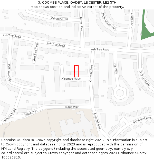 3, COOMBE PLACE, OADBY, LEICESTER, LE2 5TH: Location map and indicative extent of plot
