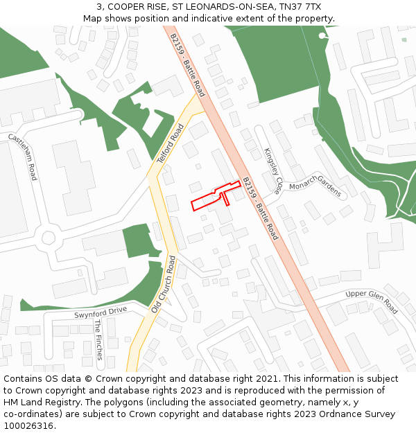 3, COOPER RISE, ST LEONARDS-ON-SEA, TN37 7TX: Location map and indicative extent of plot