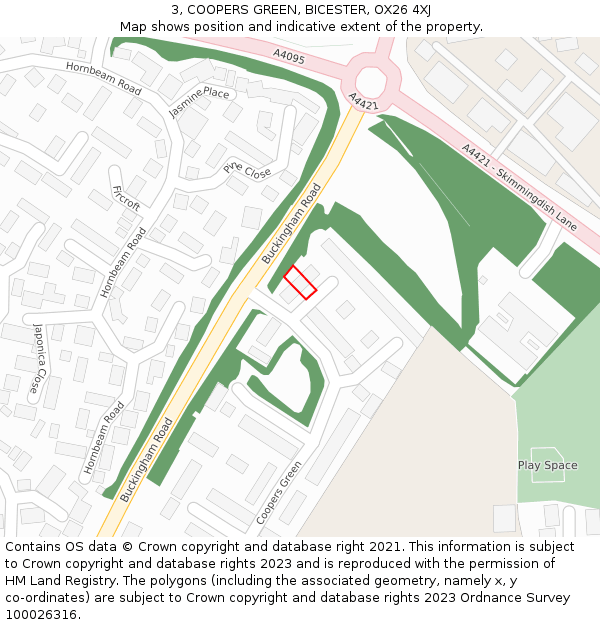 3, COOPERS GREEN, BICESTER, OX26 4XJ: Location map and indicative extent of plot