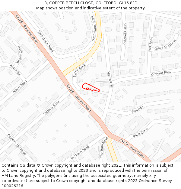 3, COPPER BEECH CLOSE, COLEFORD, GL16 8FD: Location map and indicative extent of plot