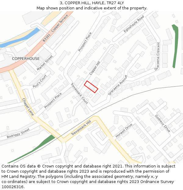 3, COPPER HILL, HAYLE, TR27 4LY: Location map and indicative extent of plot