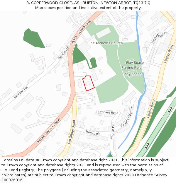 3, COPPERWOOD CLOSE, ASHBURTON, NEWTON ABBOT, TQ13 7JQ: Location map and indicative extent of plot