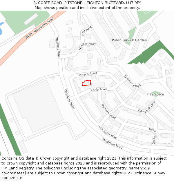 3, CORFE ROAD, PITSTONE, LEIGHTON BUZZARD, LU7 9FY: Location map and indicative extent of plot