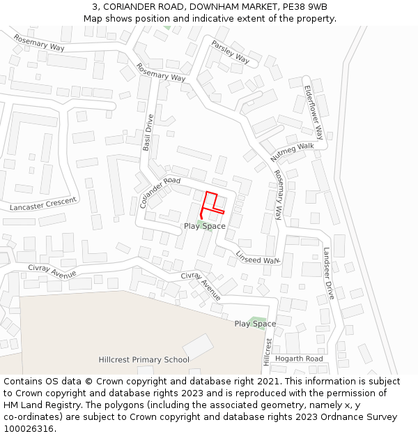 3, CORIANDER ROAD, DOWNHAM MARKET, PE38 9WB: Location map and indicative extent of plot