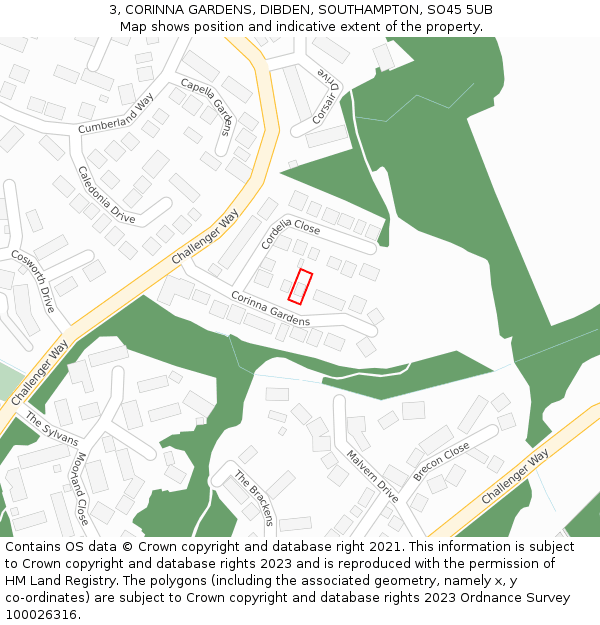 3, CORINNA GARDENS, DIBDEN, SOUTHAMPTON, SO45 5UB: Location map and indicative extent of plot