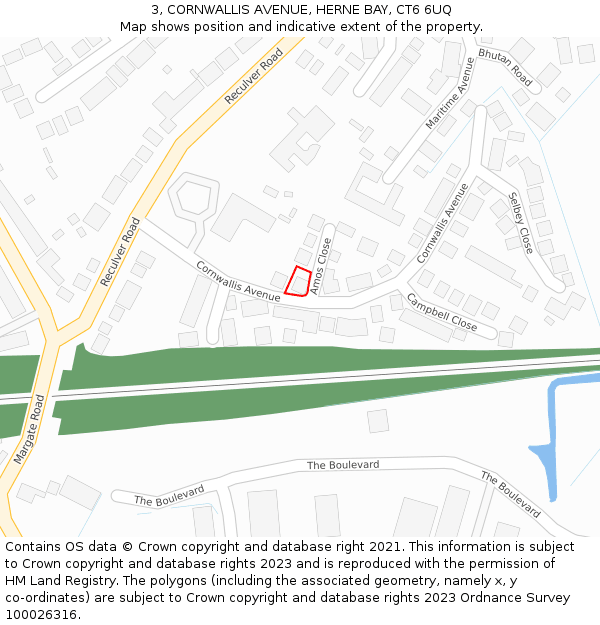 3, CORNWALLIS AVENUE, HERNE BAY, CT6 6UQ: Location map and indicative extent of plot
