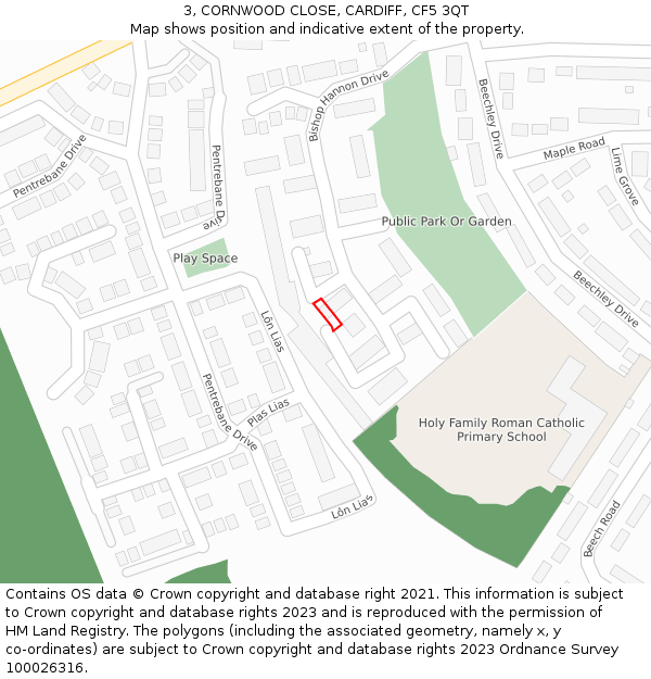3, CORNWOOD CLOSE, CARDIFF, CF5 3QT: Location map and indicative extent of plot
