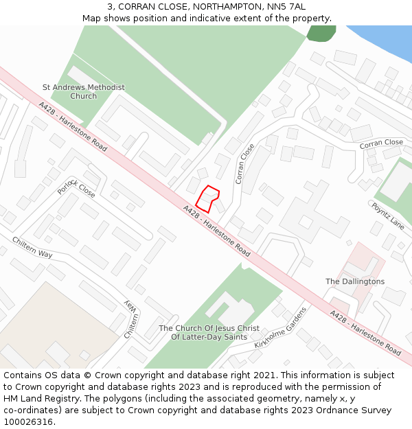 3, CORRAN CLOSE, NORTHAMPTON, NN5 7AL: Location map and indicative extent of plot
