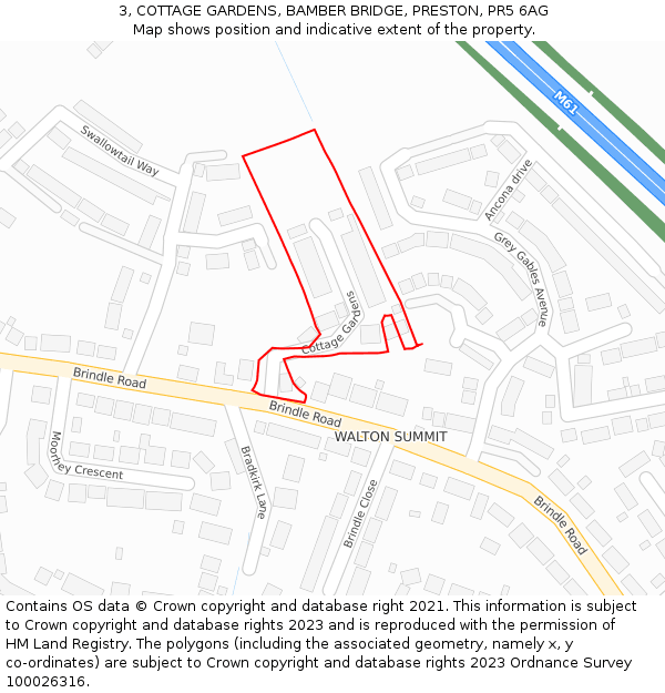 3, COTTAGE GARDENS, BAMBER BRIDGE, PRESTON, PR5 6AG: Location map and indicative extent of plot