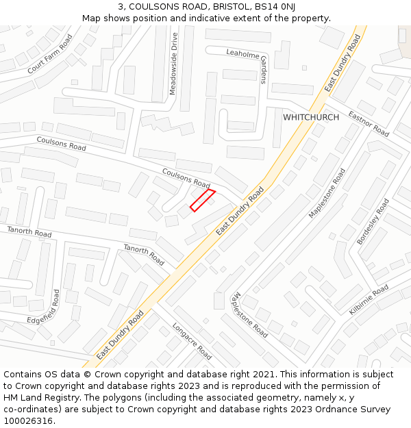 3, COULSONS ROAD, BRISTOL, BS14 0NJ: Location map and indicative extent of plot