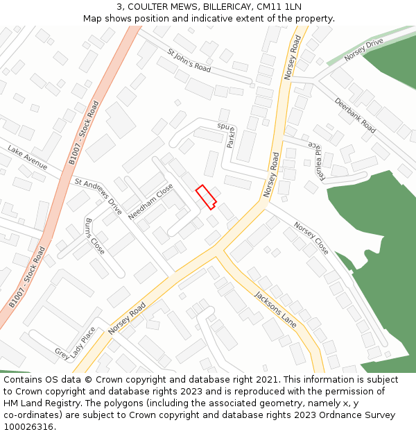 3, COULTER MEWS, BILLERICAY, CM11 1LN: Location map and indicative extent of plot