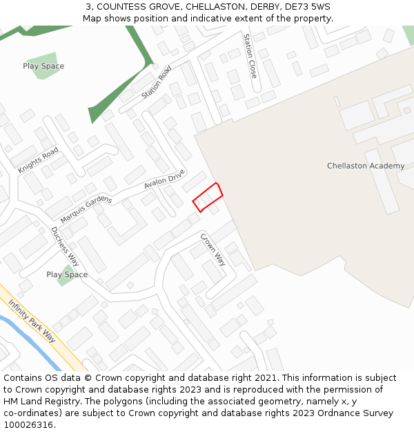 3, COUNTESS GROVE, CHELLASTON, DERBY, DE73 5WS: Location map and indicative extent of plot