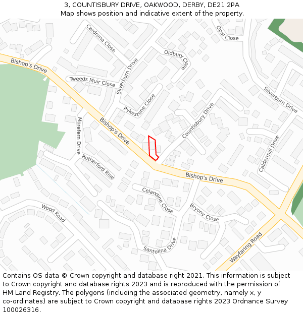 3, COUNTISBURY DRIVE, OAKWOOD, DERBY, DE21 2PA: Location map and indicative extent of plot