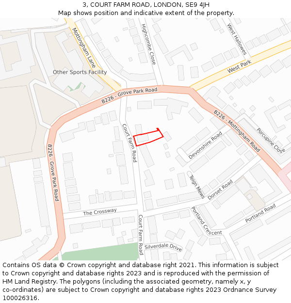 3, COURT FARM ROAD, LONDON, SE9 4JH: Location map and indicative extent of plot