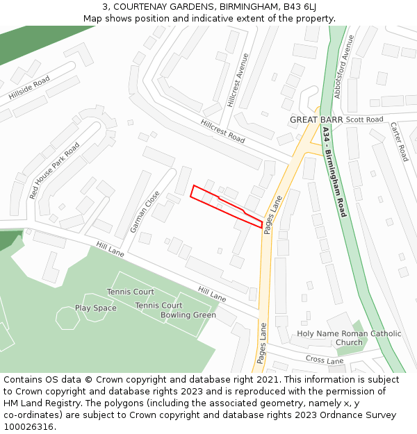 3, COURTENAY GARDENS, BIRMINGHAM, B43 6LJ: Location map and indicative extent of plot