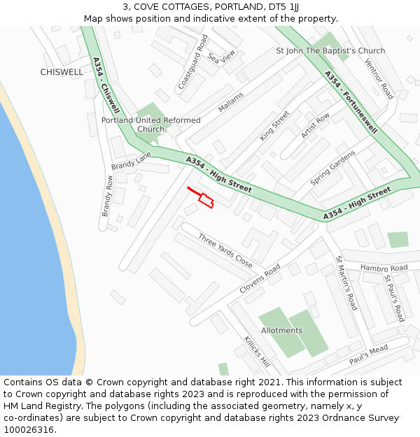 3, COVE COTTAGES, PORTLAND, DT5 1JJ: Location map and indicative extent of plot