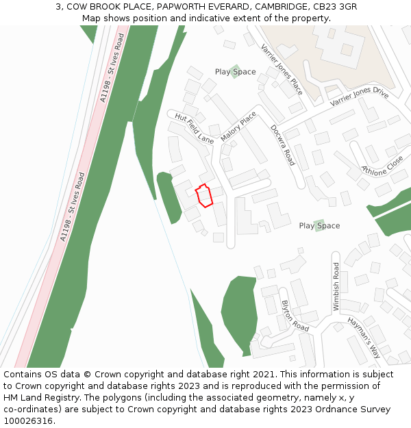 3, COW BROOK PLACE, PAPWORTH EVERARD, CAMBRIDGE, CB23 3GR: Location map and indicative extent of plot
