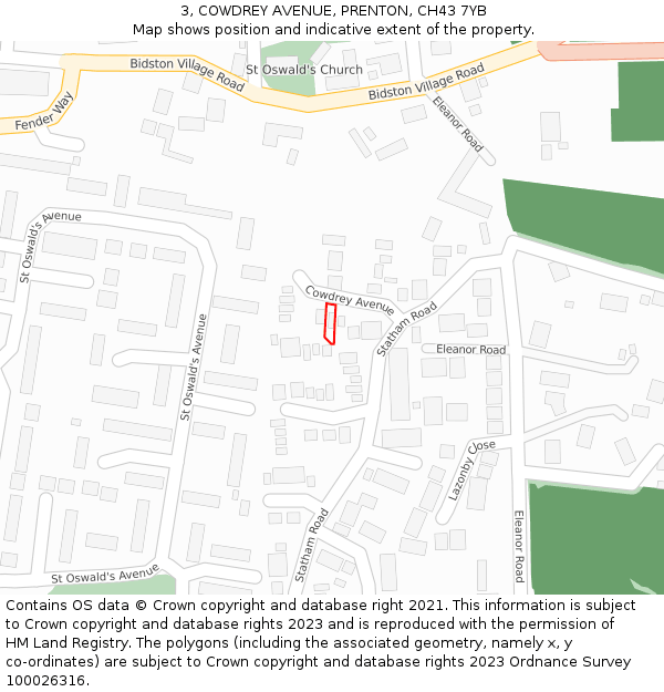 3, COWDREY AVENUE, PRENTON, CH43 7YB: Location map and indicative extent of plot