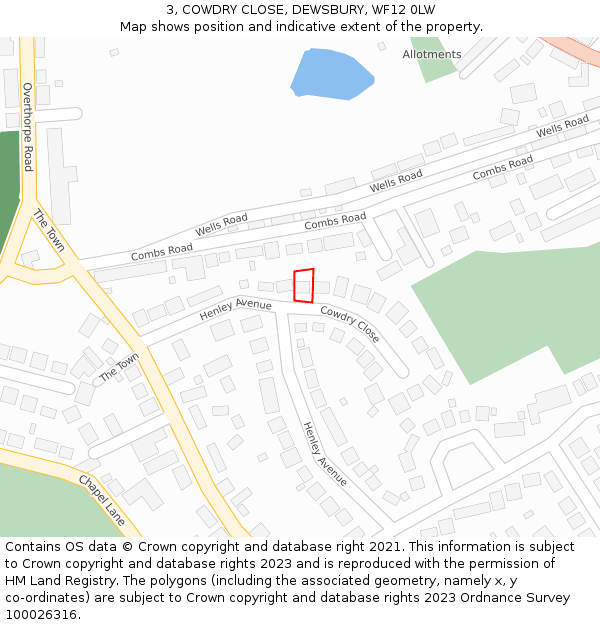3, COWDRY CLOSE, DEWSBURY, WF12 0LW: Location map and indicative extent of plot