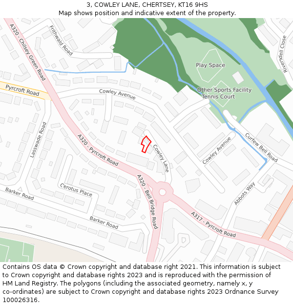 3, COWLEY LANE, CHERTSEY, KT16 9HS: Location map and indicative extent of plot