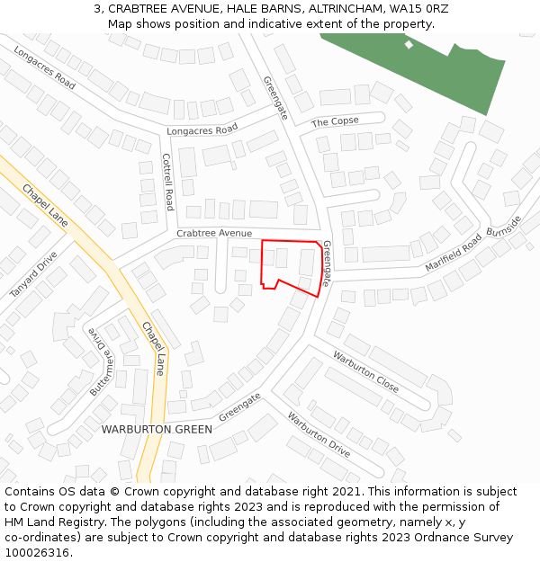 3, CRABTREE AVENUE, HALE BARNS, ALTRINCHAM, WA15 0RZ: Location map and indicative extent of plot