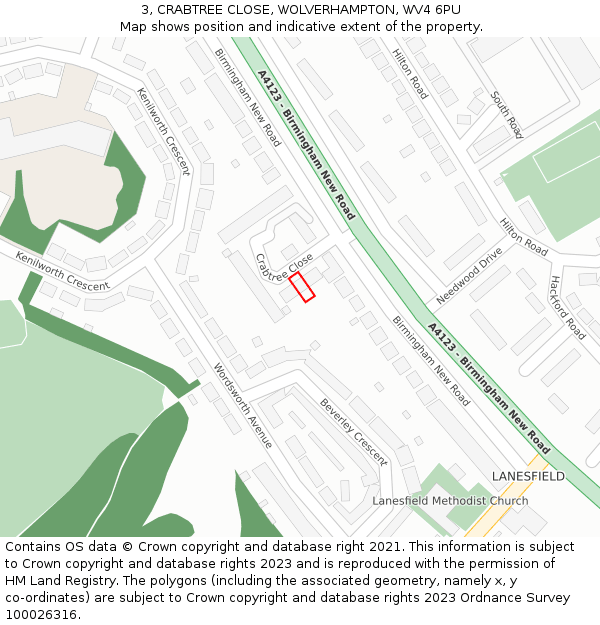 3, CRABTREE CLOSE, WOLVERHAMPTON, WV4 6PU: Location map and indicative extent of plot