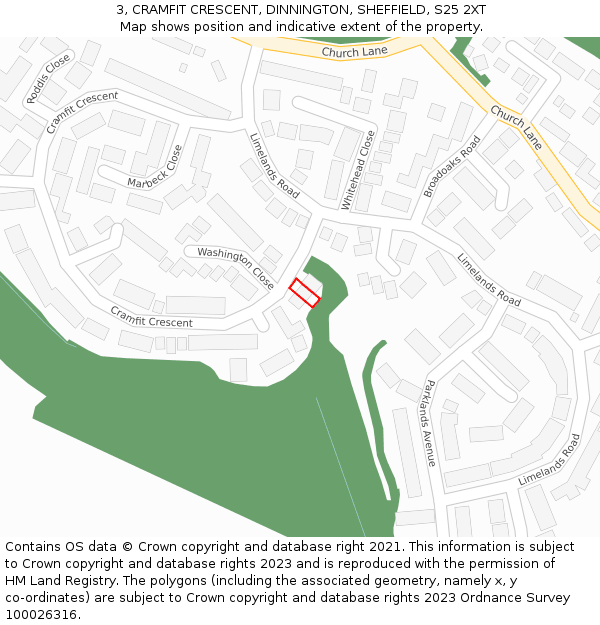 3, CRAMFIT CRESCENT, DINNINGTON, SHEFFIELD, S25 2XT: Location map and indicative extent of plot