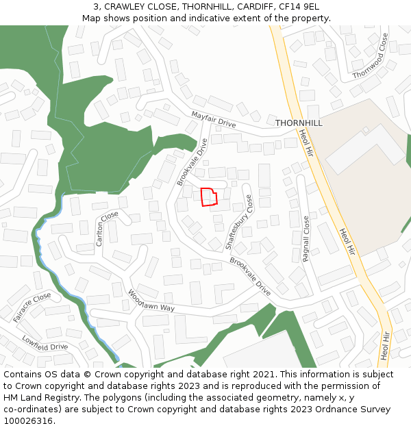3, CRAWLEY CLOSE, THORNHILL, CARDIFF, CF14 9EL: Location map and indicative extent of plot