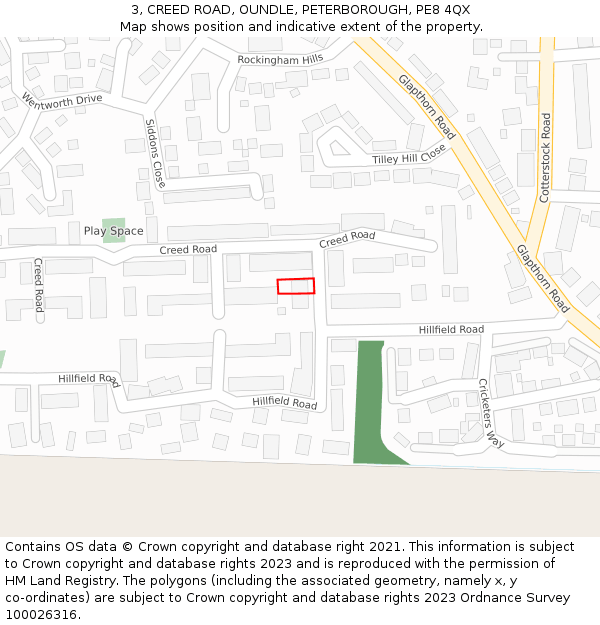 3, CREED ROAD, OUNDLE, PETERBOROUGH, PE8 4QX: Location map and indicative extent of plot