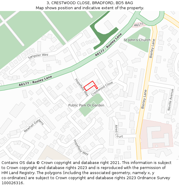 3, CRESTWOOD CLOSE, BRADFORD, BD5 8AG: Location map and indicative extent of plot