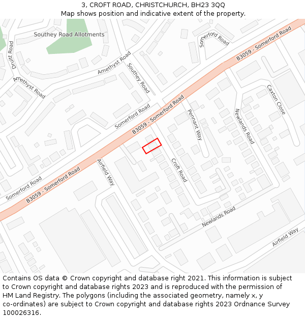 3, CROFT ROAD, CHRISTCHURCH, BH23 3QQ: Location map and indicative extent of plot