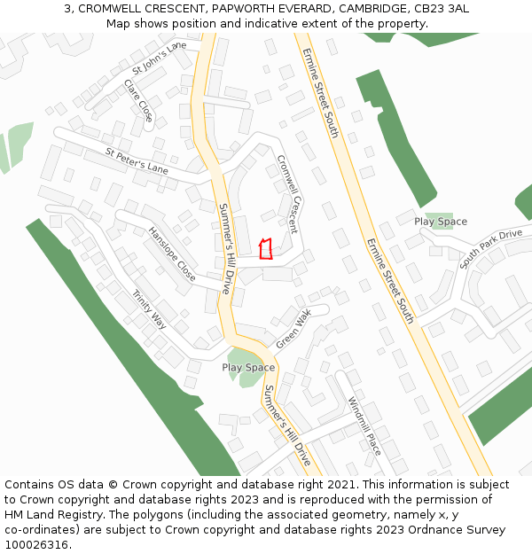 3, CROMWELL CRESCENT, PAPWORTH EVERARD, CAMBRIDGE, CB23 3AL: Location map and indicative extent of plot