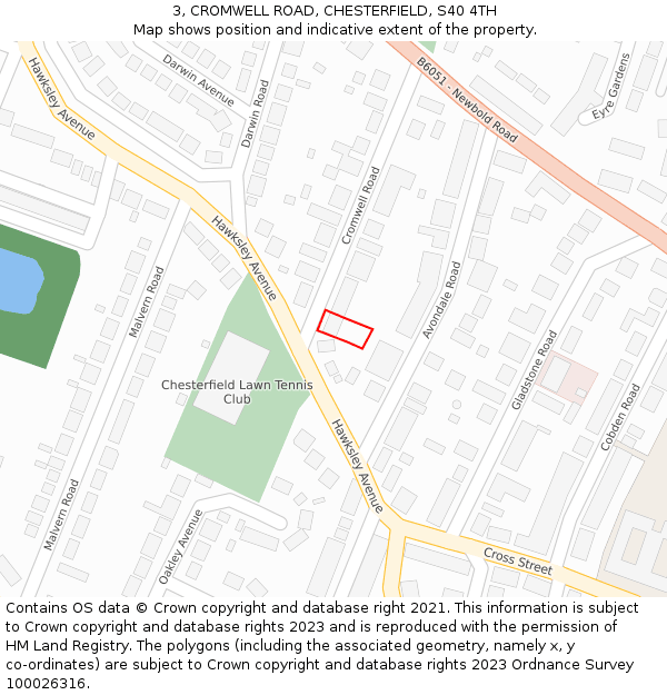3, CROMWELL ROAD, CHESTERFIELD, S40 4TH: Location map and indicative extent of plot