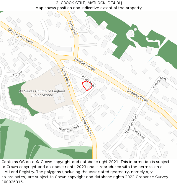 3, CROOK STILE, MATLOCK, DE4 3LJ: Location map and indicative extent of plot