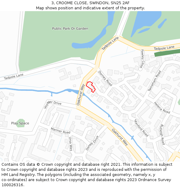 3, CROOME CLOSE, SWINDON, SN25 2AF: Location map and indicative extent of plot